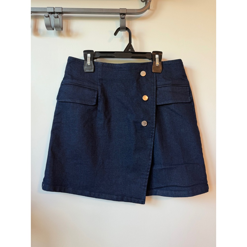 Vici Womens Dark Wash Denim Asymmetrical Wrap Mini Skirt Blue Size Medium